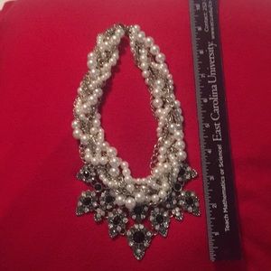 Faux pearl and silver tone necklace